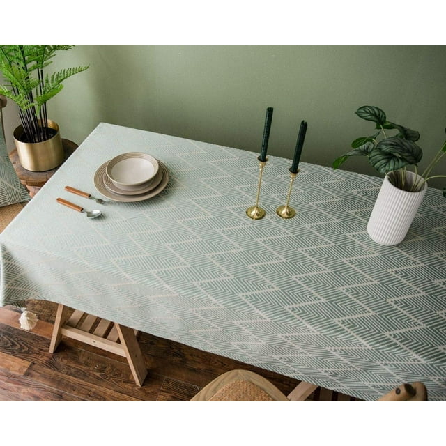 Nvzi Mantel rectangular con borlas, a prueba de polvo, lavable, para decoración de mesa de cocina y comedor, 53 x 53 pulgadas (onda verde)