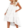 thumbnail image 2 of Women Summer Ruffled Sleeve Dress  Contrast Color/Solid Color Square Neck Irregular Hem Dress for Beach  Date, 2 of 6
