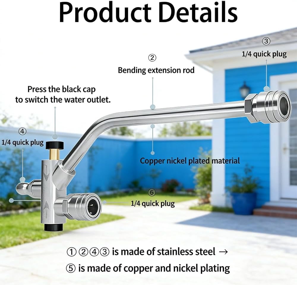2-in-1 High-Pressure Car Washer Nozzle Accessories, Leak-Proof Quick Connector with Smooth Switch Valve, Foam Cannon & Spray Gun Adapter, 1/4 Inch Quick Connect Pressure Washer Attachment (1Pcs)