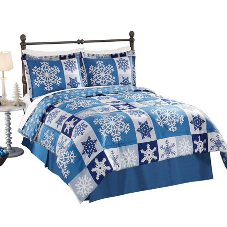 Collections Etc Reversible Snowflake Patch Comforter Set Machine