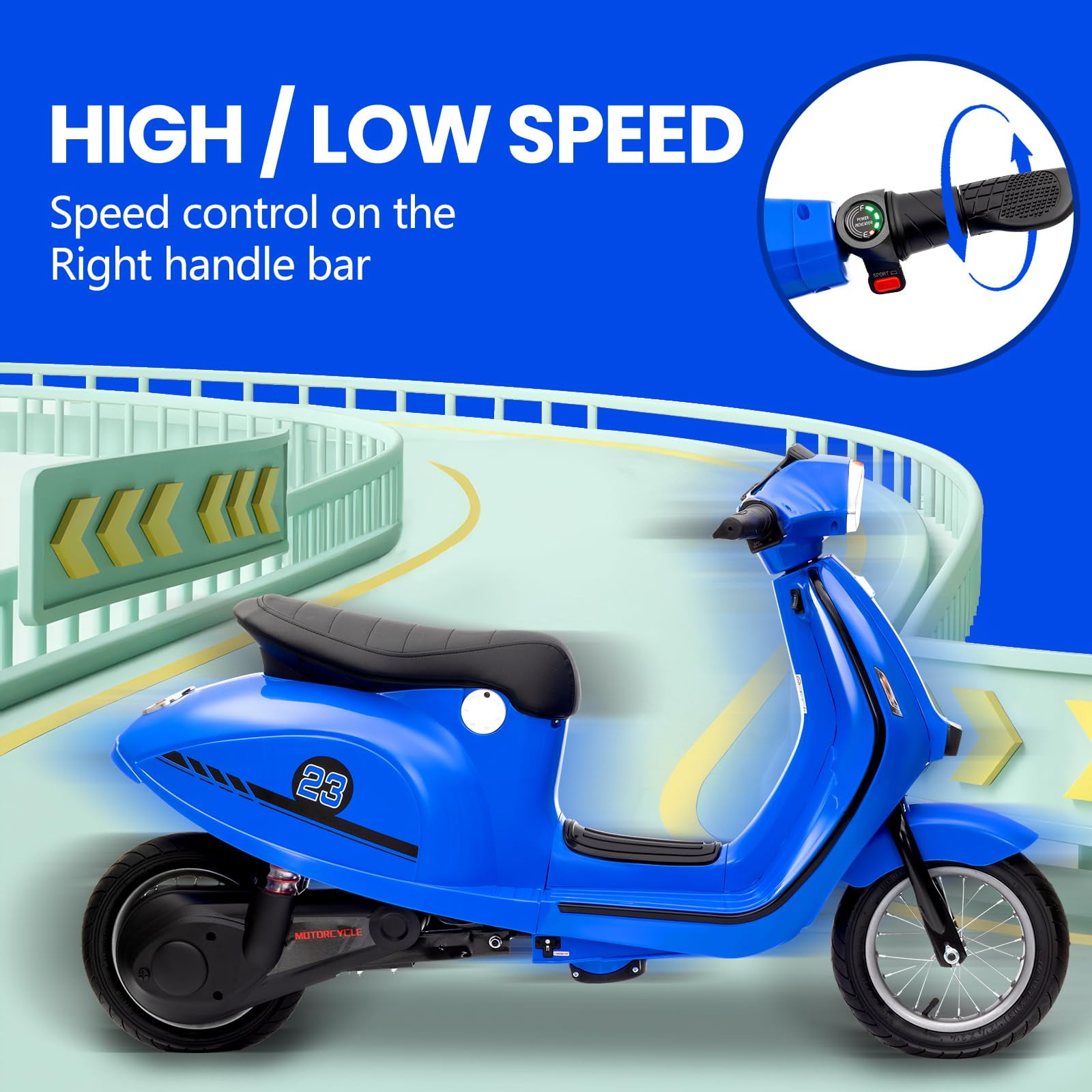 Towallmark Electric Motorcycle for Big Kids, 24V 350W Kids Ride on Moped, Max Up to 14MPH, with Rear Brake, Twist Grip Throttle & LED Light, Electric Motorbike for Kids/Teens 8-12