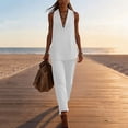 thumbnail image 3 of Favoffer Women Sleeveless V Neck Sets Solid Color Casual Outfit Loose Fitted Long Pants Combo with Functional Pockets for Daily, 3 of 6