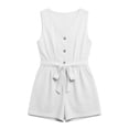 thumbnail image 4 of Yteetum Jumpsuits for Women Summer Sleeveless V Neck Cotton Button Waist Tie Rompers Womens Casual Solid Loose Lightweight Comfy Beach Travel Vacation Overalls, 4 of 8