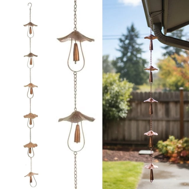 Rewenti Vintage Iron Mushroomrain Chain Outdoor Rain Chain 1.3 Meter Decorative Rain Chain