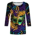 thumbnail image 4 of SOOMLON Mardi Gras Blouses for Women Tuesday Shirts Carnival Themed Party 3/4 Sleeve Outfits Funny Mask Graphic Tshirts Casual Crewneck Tops New Orleans Parade Pullovers 2025 Blue XL, 4 of 5