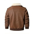 thumbnail image 2 of Men's Bomber Motorcycle Leather Jacket Vintage Fleece Faux Leather Jacket Gifts, 2 of 5