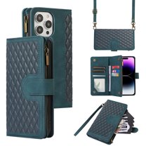 Dteck for iPhone 14 Pro Max Case, iPhone 14 Pro Max Wallet Case with 9 Card Slots, PU Leather Magnetic Flip Zipper Purse Wristlet Strap Crossbody Lanyard Kickstand Phone Case 6.7 Inch,Green