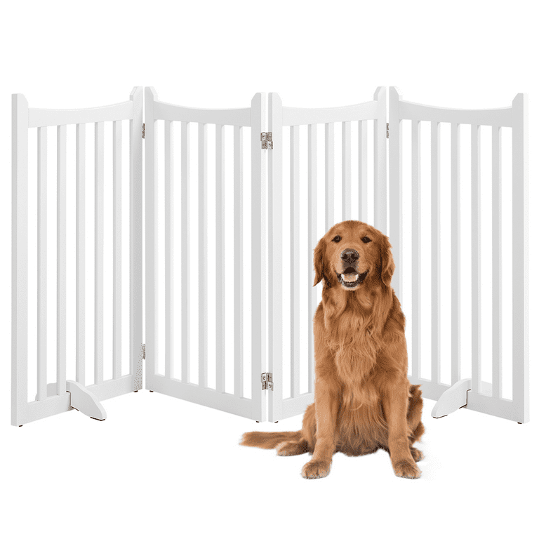 SmileMart 36 Tall 4 Panel Foldable Freestanding Wooden Dog Gate for Small Pet White Walmart