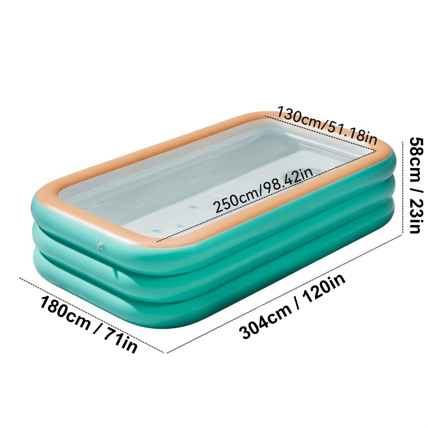 Inflatable Swimming Pool, Portable, Foldable & Spacious Soaking Tub for Adults & Kids 120''*71''*23'',3 Layers with Air Pump, Orange - Blue