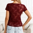 thumbnail image 6 of Ruimatai Women's V Neck Lace Top Hollow Out Crochet Stretch Slim Fit Blouse, 6 of 6