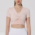 thumbnail image 4 of Olyvenn Workout Twist Front Crop Top for Women Short Sleeve Slim Fit Athletic Yoga Shirt Breathable Gym Running Sport Shirts Pink XL, 4 of 4