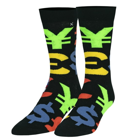 ODD SOX, Money, Dollar Sign, Fun Graphic Print Crew Socks for Men & Women, Large