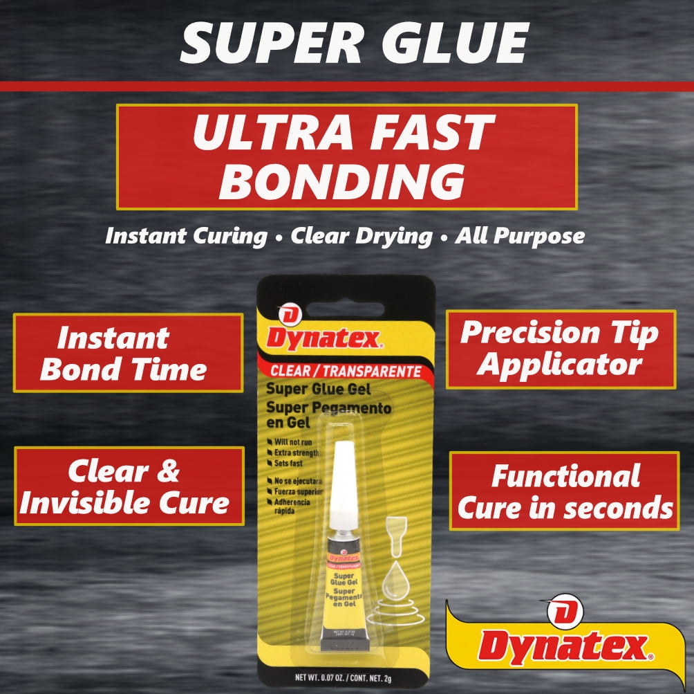 Dynatex 0.07 oz Super Glue Gel - No-Run Formula, Instant Bond, Bonds Metal Plastic Rubber Glass, Clear Permanent, Vertical Surfaces (8-Pack)