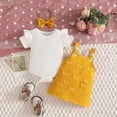 thumbnail image 4 of Bobifish Baby Girls Outfit Sets Short Sleeve Ribbed Bodysuit+Suspender Skirts+Bow Headband 3 PC Girls Outdoor Wear, 4 of 9