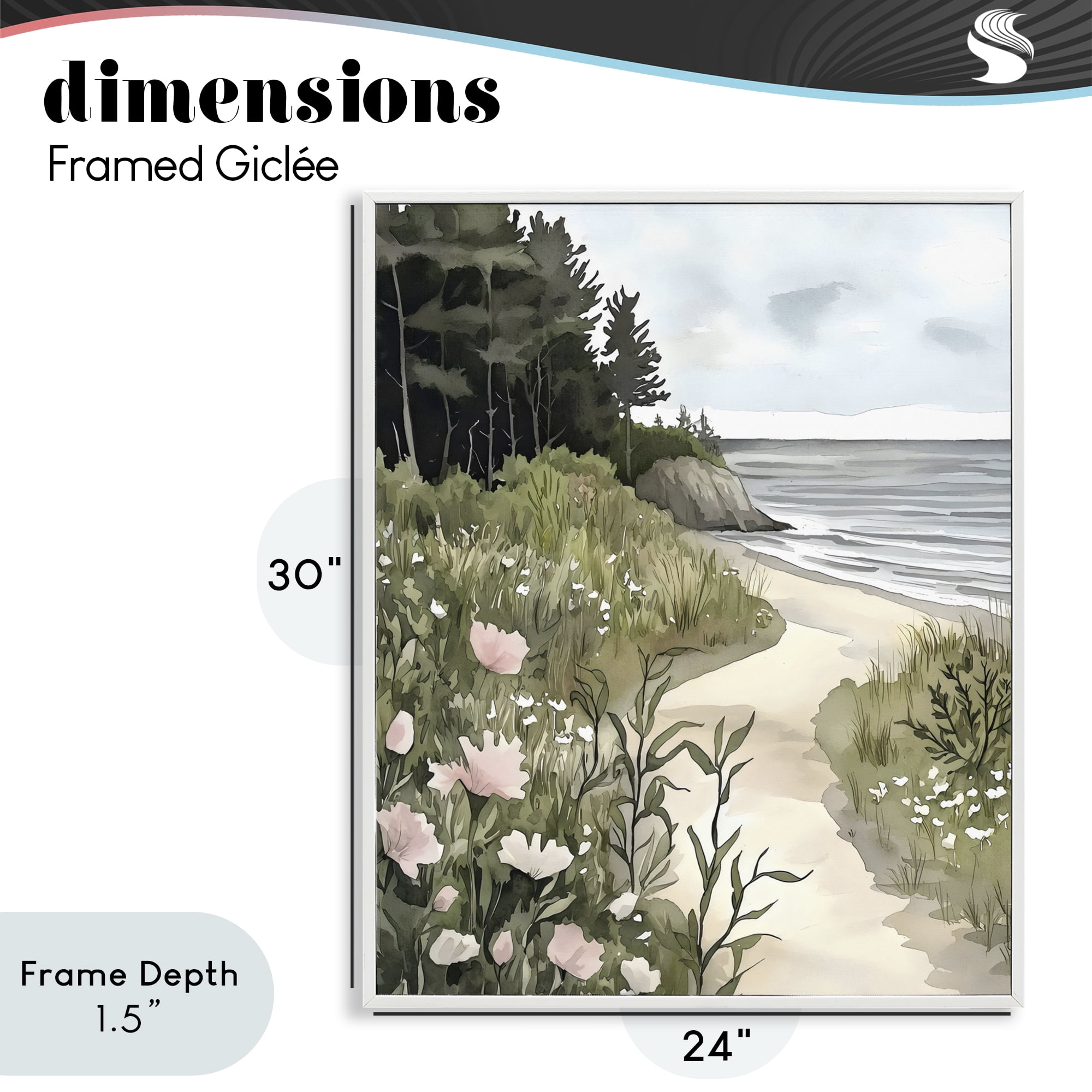 Stupell Industries Coastal Calm Floral Pathway White Framed Giclee Art, design by Riley B