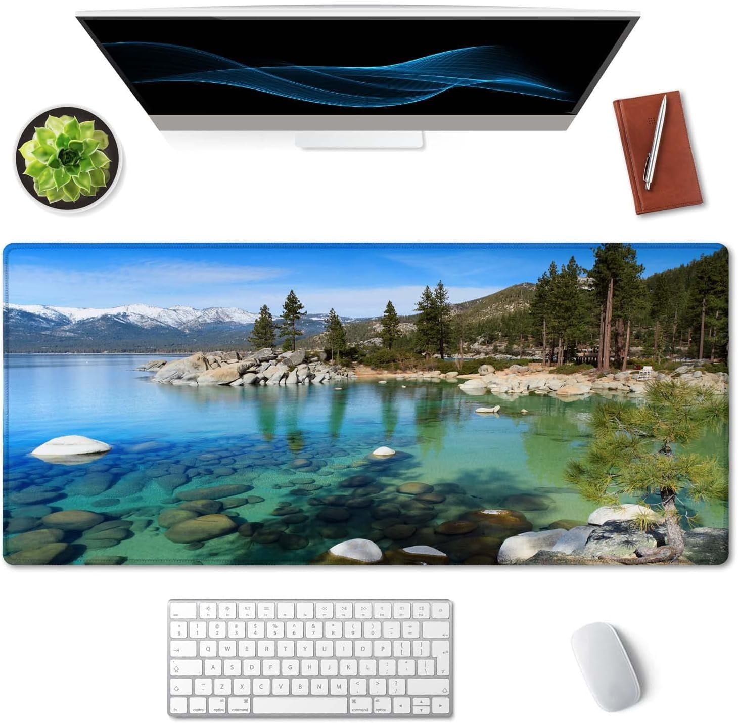 Extended Mouse Pad, XXL Gaming Mouse Pads, Large Big Mousepad Laptop Computer Keyboard Mat Desk Pad with Non-Slip Base Stitched Edge for Gaming Office, 35.4 x 15.7 inch, Lake Tahoe