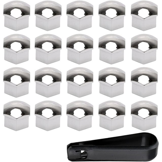 20 pcs 21mm car wheel nut caps (silver) hexagonal tyre wheel bolt nut caps tyre screw caps with removal tool set dust protector
