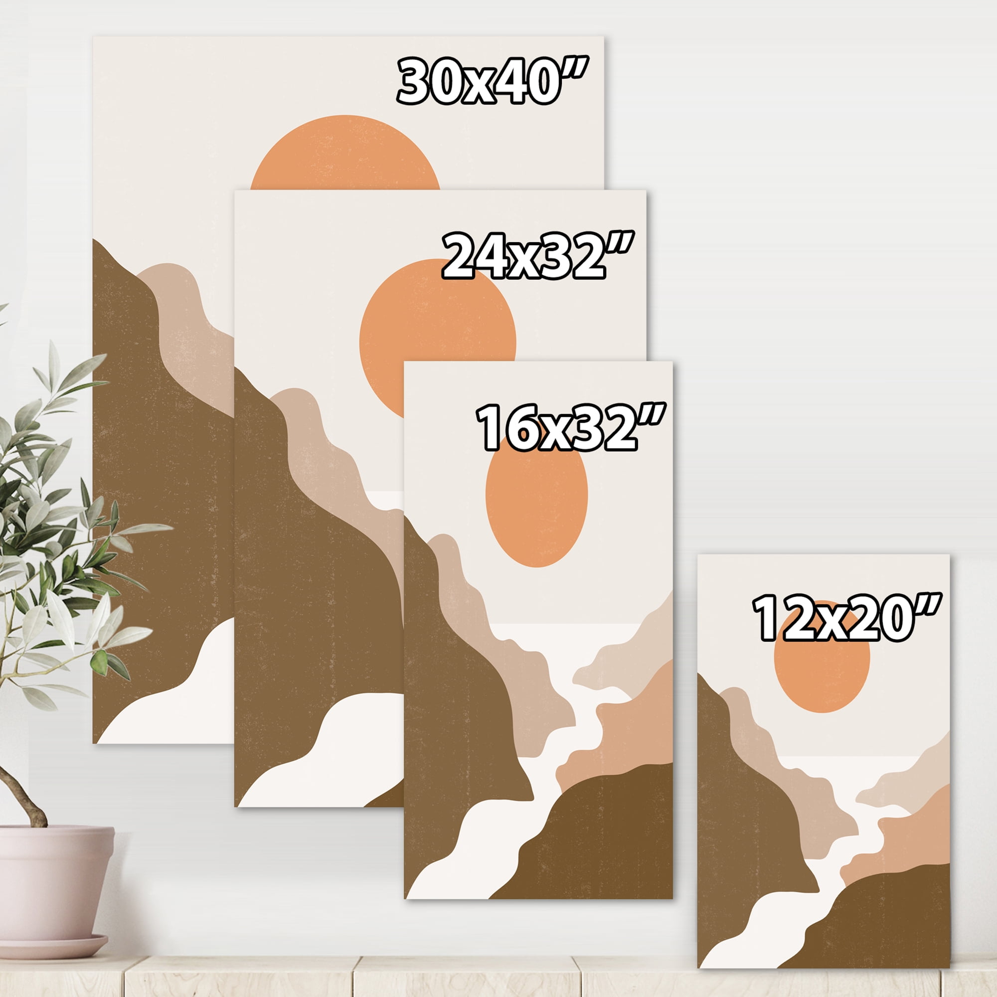 Designart ' Full Moon In Terracotta Tones Mountains ' Modern Canvas Wall Art Print