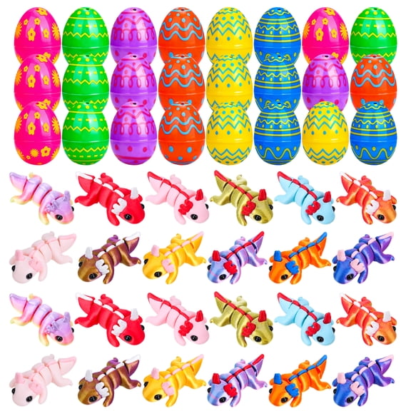 Natonhi 24 Pack Prefilled Easter Eggs with Toys Inside , Prefilled Easter Baskets with 3D Printed Animals, Easter Basket Essentials Filled Easter Eggs Hunt Stuffers Party Favors Easter Decoration