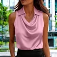 thumbnail image 2 of Satin Silk Tank Tops Sleeveless Collared Cowl Neck Camisole Shirts Dressy Casual Business Work Office Shirts Outfits Elegant Ruched Camisole Top Lightweight Basic Layered Satin Top Pink Xl, 2 of 4