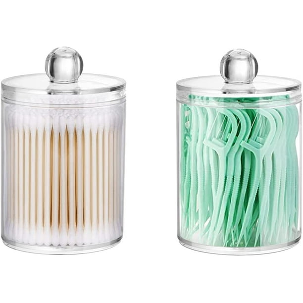 2 Pack Cotton Swab Holder Storage Canister Clear Plastic Apothecary Jar