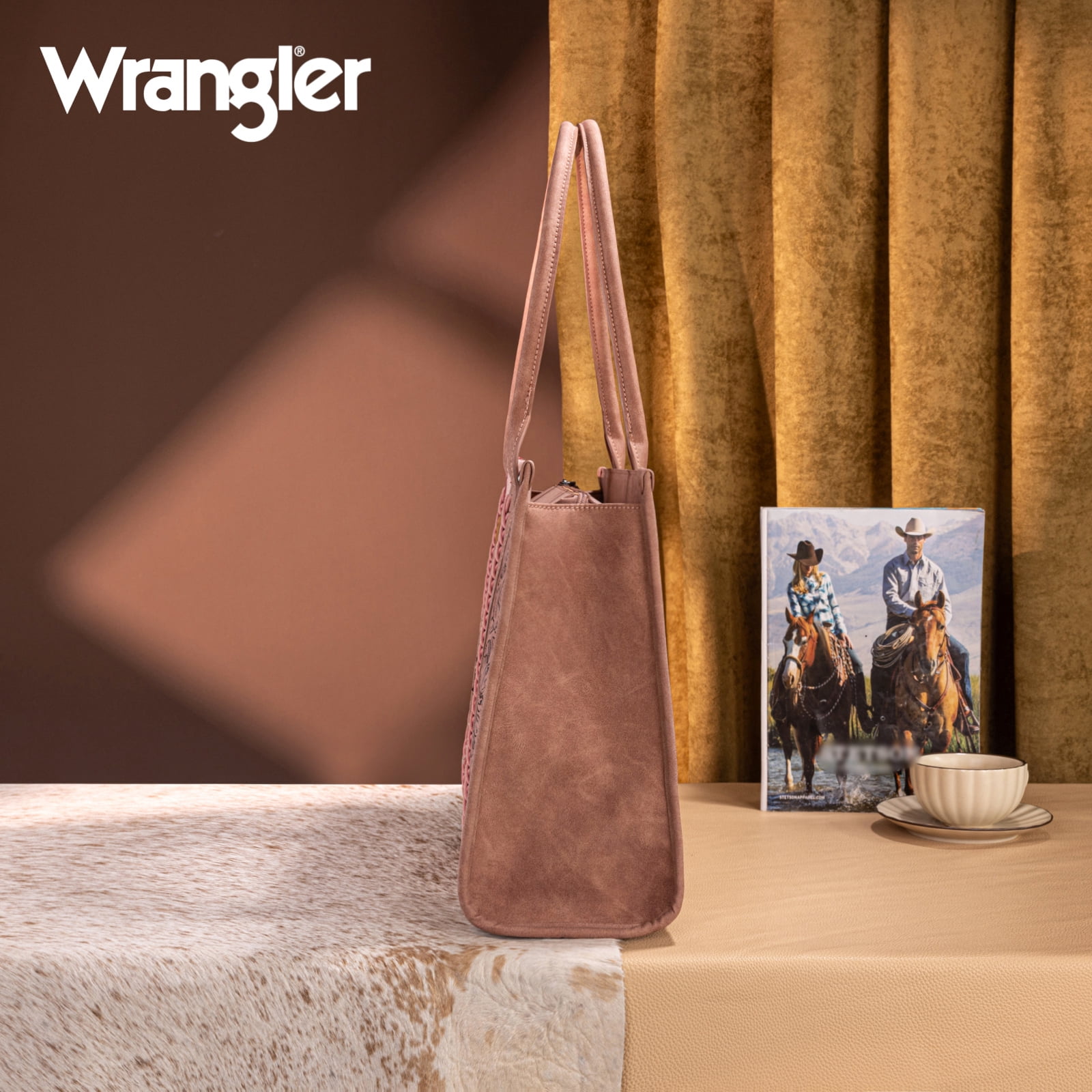 Wrangler Aztec Tote Bag for Women Western Shoulder Purse Top Handle Handbag Stylish and Functional Aztec Design， Dark Pink