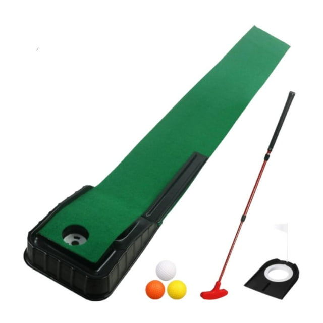 koolsoo Golf Putting Mat Green Practice with Putter for Adults Kids Fathers Backyard Red Putter