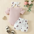 thumbnail image 3 of Girl's Outfits Short Sleeved Cartoon Ruffle Bodysuit Shorts With Headband 3Pc Set, 3 of 5