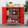 thumbnail image 4 of Small 2 Metal Storage Side Buffet Cabinet for Bed Room,Living Room,Entryway,Hallway,Home,Hotel,Office,Garage,Kitchen,1 Removable Shelf. (Metal Door, Red), 4 of 15