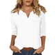 thumbnail image 1 of Top de color liso con manga 3/4 y cuello redondo en V para mujer Blanco/S, 1 of 6