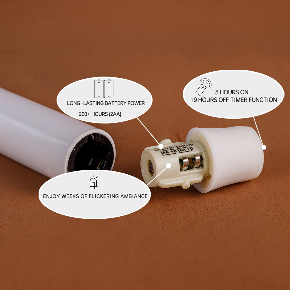 Set of 2 Flameless White Taper Candles Remote Moving Wick 8"