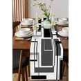 thumbnail image 2 of Black Grey Geometric Burlap Cotton Table Runner 16x72 Inches Long, Gray Abstract Striped Art Farmhouse Table Runners, Outdoor Dining Tablecloths Decor for Baby Shower/Party/Wedding, 2 of 6