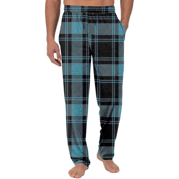 ibuvkizy Mens Plaid Flannel Pajama Pants with Pockets,Men's Fashion Casual Home Print Design Straight Leg Casual Pants,S