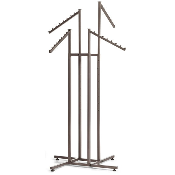 SSWBasics 4-Way Clothes Rack with Slant Arms - Raw Steel Clothing Rack for Boutique Display - Durable Clothing Racks for Hanging Clothes