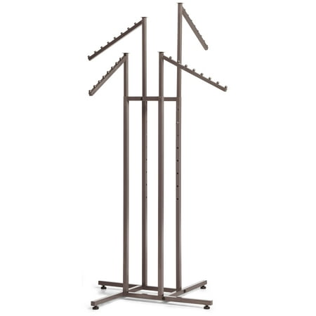 SSWBasics 4-Way Clothes Rack with Slant Arms - Raw Steel Clothing Rack for Boutique Display - Durable Clothing Racks for Hanging Clothes