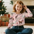 thumbnail image 3 of COEQINE Girls Crop Top for School Style, Long Sleeve Fall Winter Sweatshirt, Cute Party Casual Pullover with Loose Fit for Kids Age 5-6, Horse Floral Pink, 3 of 7