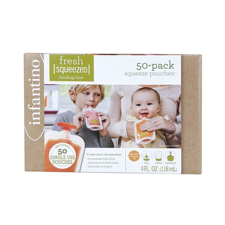 Infantino Disposable Squeeze Pouches, 4oz. Clear Non-Reusable Puree Pouches, 50-Pack