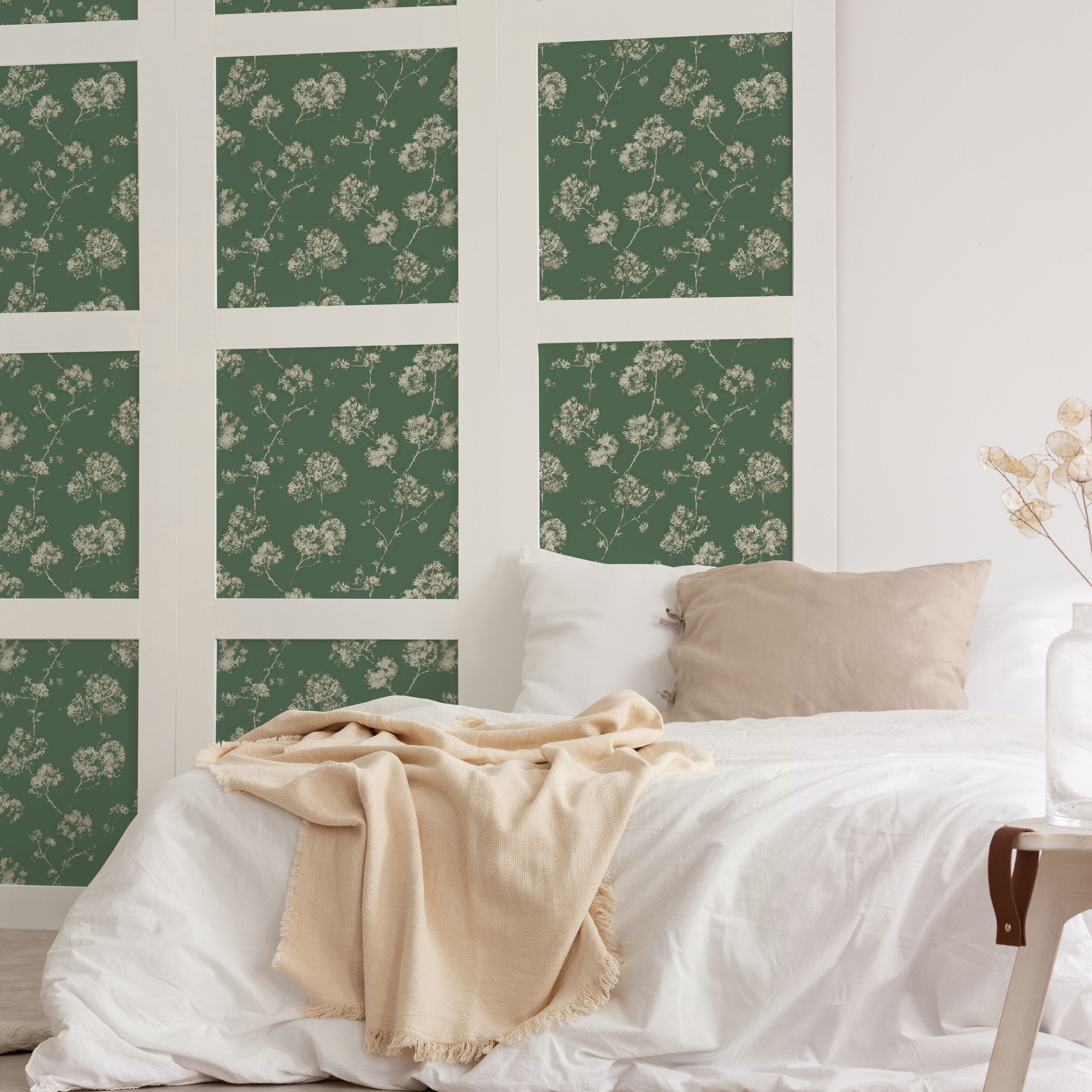 (2 pack) Mainstays Sage Green Bleached Floral, Peel and Stick Wallpaper 13.35 sq. ft.