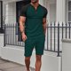 thumbnail image 2 of Pantalones de los Hombres Cintura Elástica, Color Casual Bloqueado, Manga Corta Cuello Redondo Bolsillo Shorts Conjunto, 2 of 9
