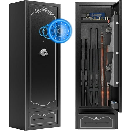 Extra Large Gun Safe for 8 Rifles & Shotguns - Quick Access with Drawer Electronic Lock Removable Shelf & Sturdy Construction