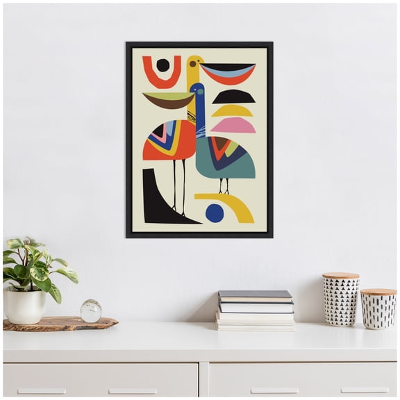 Kate and Laurel Pelican Love Framed Canvas Wall Art by Rachel Lee 18 x 24 Sylvie Black, Modern, Abstract, Animals Art for Wall Decor, Living Room, Bedroom