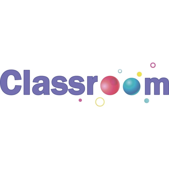 Classroom Logo with Purple and Blue Bubbles Design Vinyl Wall Decal - Entrance Banner Word Art for Kid's School Room Wall Decoration 20" x 4"