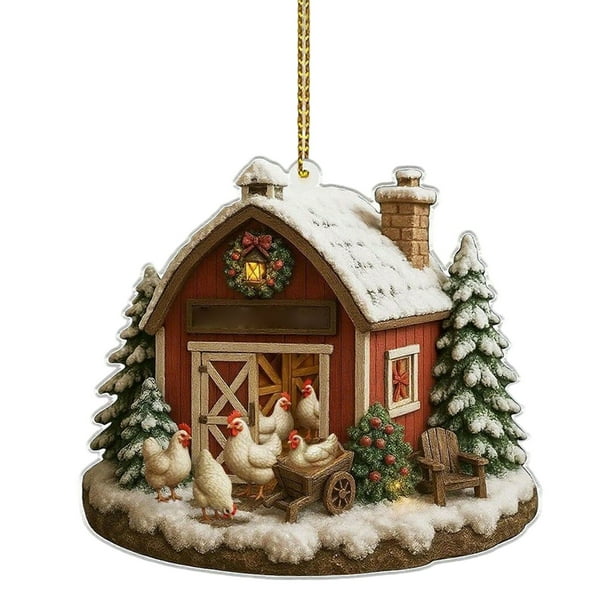 Adorno de madera en 2D con forma de pollo, adorno de granja de pollos, adorno de pollo para granjeros y adorno de gallinero.
