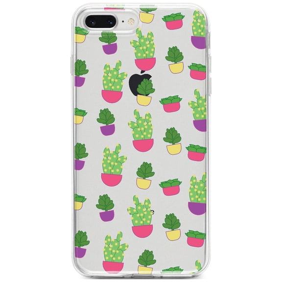 DistinctInk Clear Shockproof Hybrid Case for iPhone 7 PLUS / 8 PLUS (5.5" Screen) - TPU Bumper, Acrylic Back, Tempered Glass Screen Protector - Succulents / Cacti