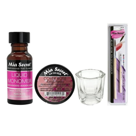 Mia Secret - Liquid Monomer 0.5oz.   Cover Acrylic Powder Rose 0.5oz.   Dappen Dish   Academic Duo Nail Brush #8 OR- Combo