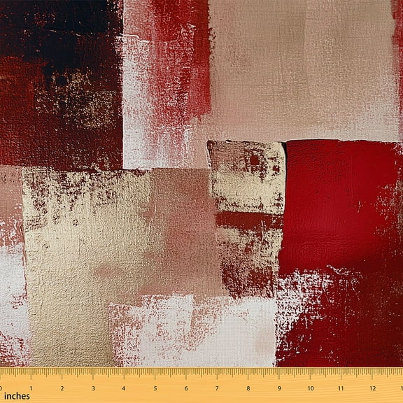 Manfei Contemporary Oil Painting Sewing & Crafting Fabric (1 Yard), Modern Artwork Home Decor Fabric by the Yard, Red Grunge Watercolor Fabric by the Yard, Stylish Living Room Decorative