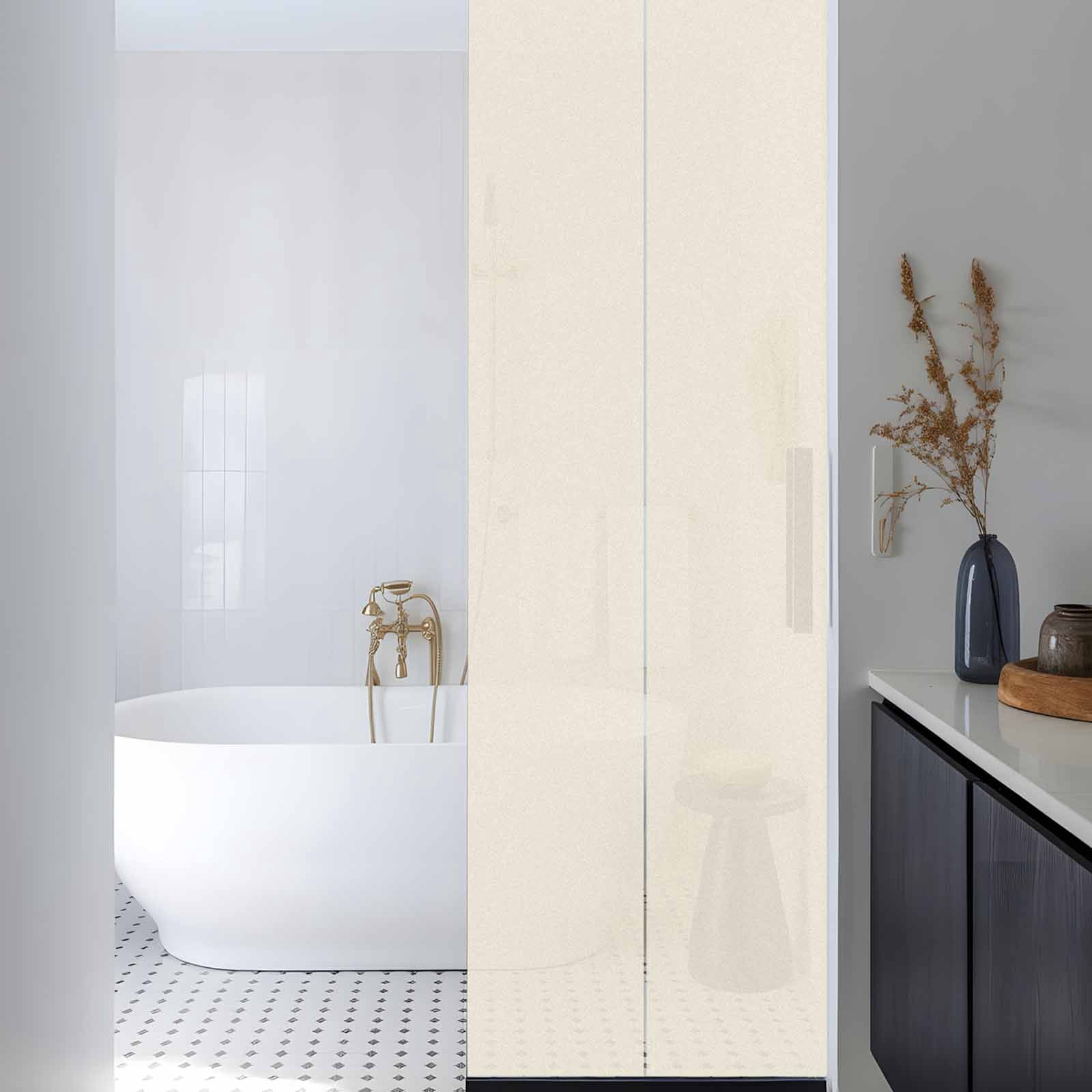 No Glue Heat Blocking Window Flims, Cream Window Privacy Film Frosted, Farmhouse Solid Beige Color Modern Art Peep-proof Door Windows Tint for Bathroom, Dormitory, 17.7 x 78.7 Inches