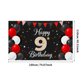 thumbnail image 3 of Black Background Happy 9th Birthday Banner with Red White Black Balloons Party Decors Photography Props Birthday Party Backdrop Supplies, 3 of 6