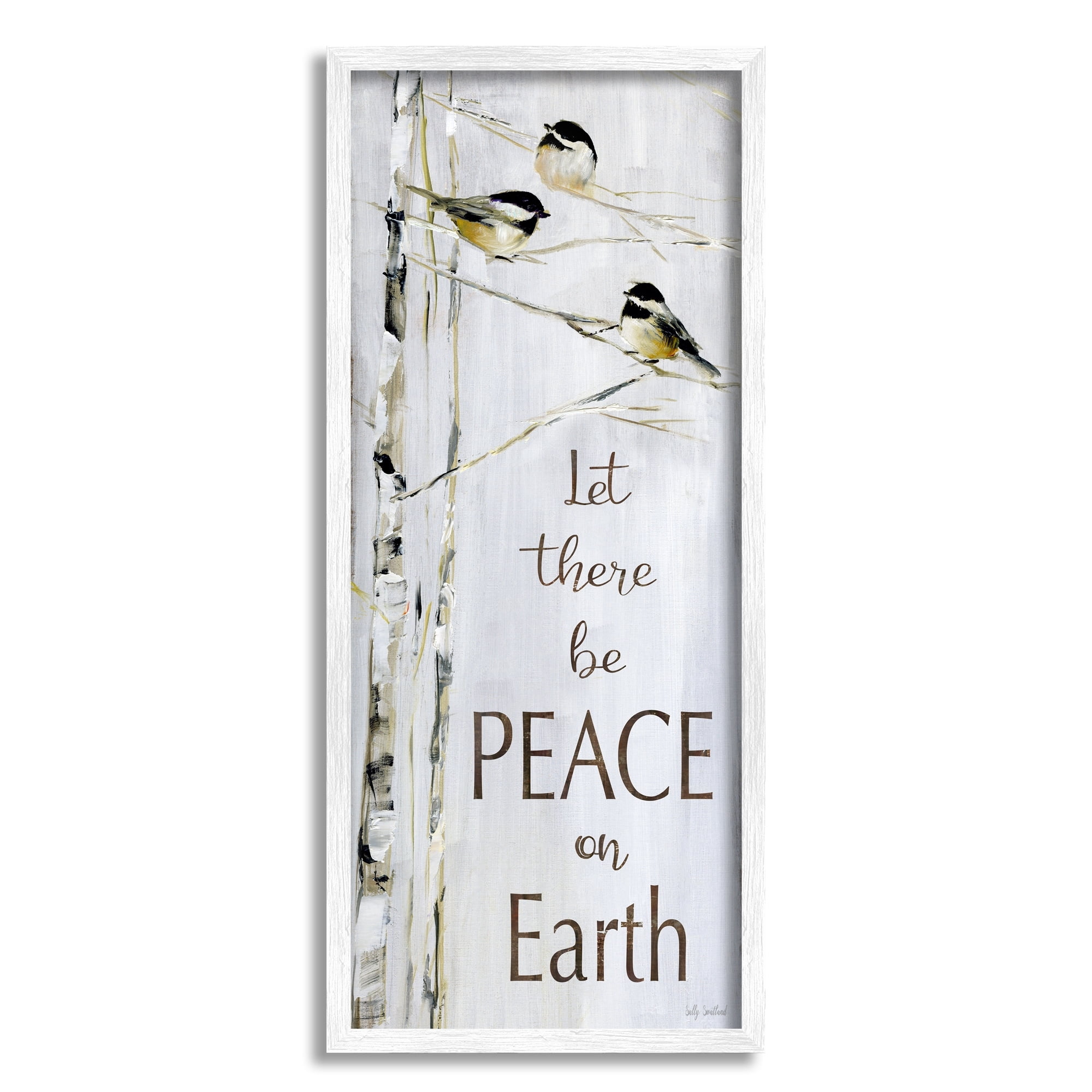 Stupell Industries Peace on Earth Phrase Winter Birds Snowy Tree, 13 x 30, Design by Sally Swatland