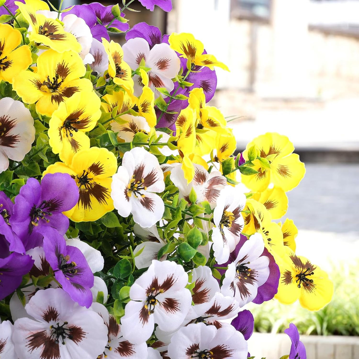 Waipfaru 20 Bundles Artificial Pansy Flower for Outdoor, UV Resistant Faux Pansies Plants,Realistic Silk Fake Flowers for for Front Porch,Basket,Garden Decor